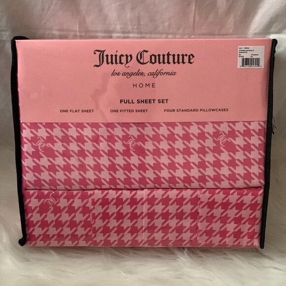 JUICY COUTURE Houndstooth Full Sized Bed Sheets Set in Pink - Picture 1 of 4